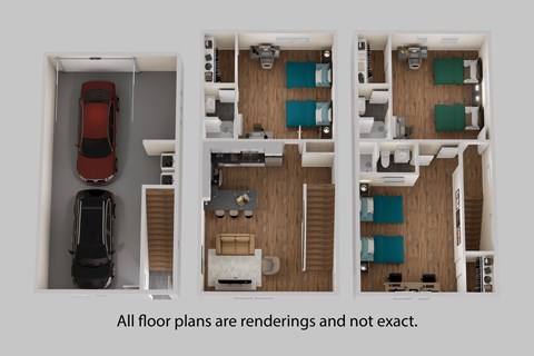 Floor plan for 3 beds, 3 baths, 2100 sqft